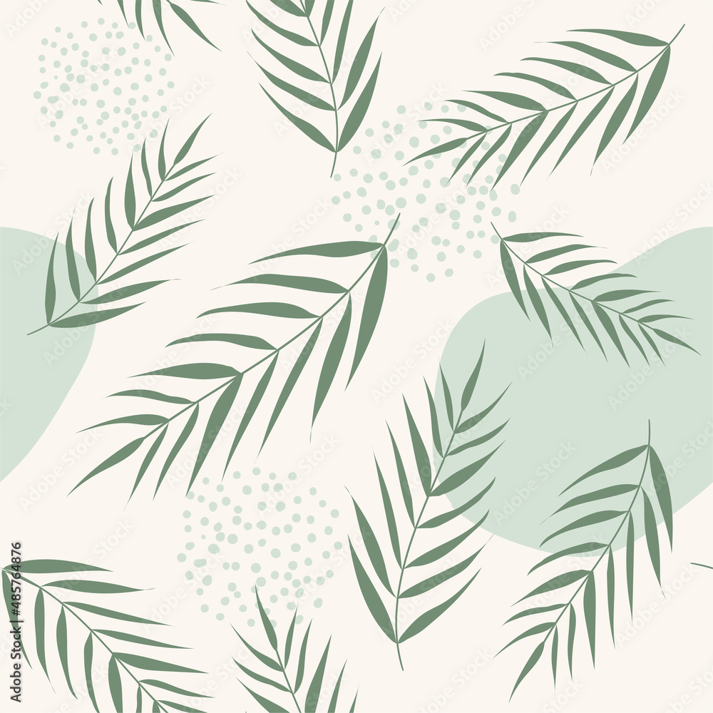 Wall mural vector seamless pattern with palm leaves. abstract floral summer green background for print design, 