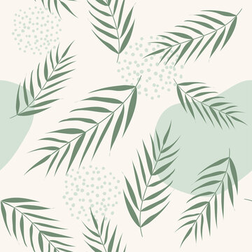 Vector seamless pattern with palm leaves. Abstract floral summer green background for print design, wallpaper