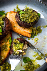 Vegetarian healthy food. Easy and simple recipe mushrooms on toast