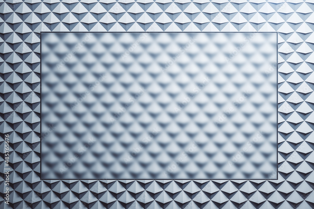 Leinwandbilder Blank rectangular transparent glass poster on abstract gray triangular background. Technology and geometry concept. Mock up, 3D Rendering.