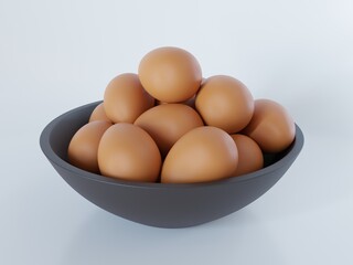 3D Rendering Chicken eggs in the bowl