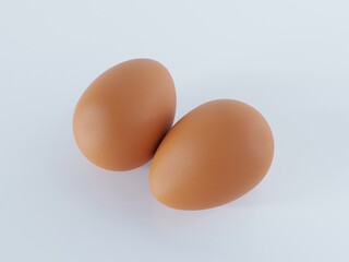 3D rendering Two chicken eggs isolated on white background