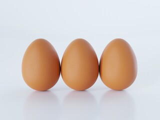 3D rendering Three chicken eggs isolated on white background