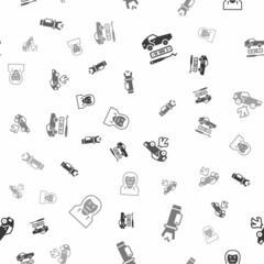 Set Car theft, Police electric shocker, Burning car and Thief mask on seamless pattern. Vector