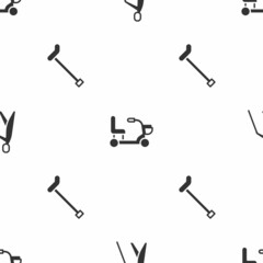 Set Blind human holding stick, Electric wheelchair and Walking cane on seamless pattern. Vector