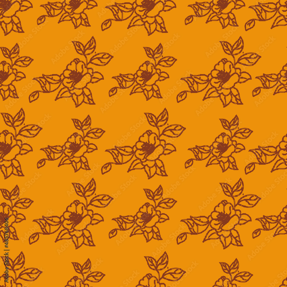 Poster Hand drawn flowers retro colour vector seamless repeat pattern print background