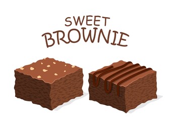 chocolate brownie isolated on white background. 