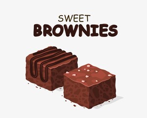 chocolate brownie isolated on white background. 