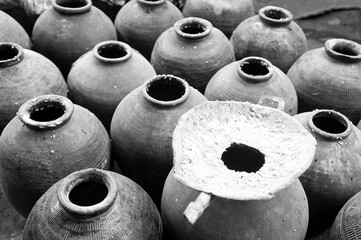 Black and White Photo of Distilling Homemade Whisky Rice Wine, Luang Prabang, Laos, Southeast Asia