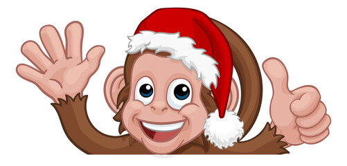 Christmas Monkey Cartoon Character in Santa Hat