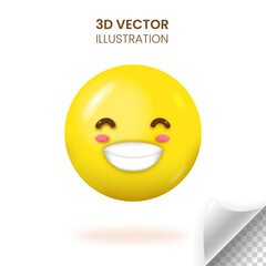 3D smiling face emoji vector illustration