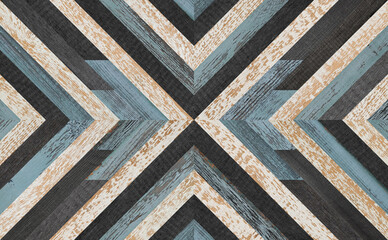 Seamless wooden background with geometric tribal pattern. Old decorative wooden panel  for wall decoration.  - 485770697