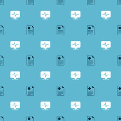 Set Patient record and Heart rate on seamless pattern. Vector