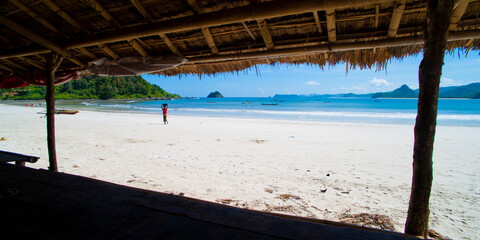 Panoramic Photo of the View of Selong Belanak Beach from the One Beach Hut, South Lombok, Indonesia, Asia