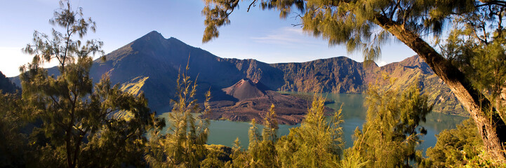 Panoramic Photo of Mount Rinjani on Lombok, the Second Highest Volcano in Indonesia, Asia