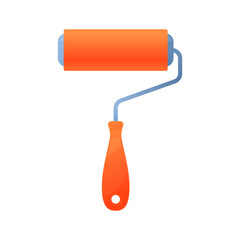 Vector illustration orange paint roller isolated on white background. Paint roller brush vector icon in flat cartoon style. Tool for painting and renovation. Construction tool.