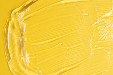 Cosmetic textured gel on the yellow background.Copy space for text,mockup concept.