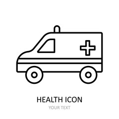 Ambulance car. Vector drawing. Linear icon.