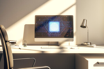 Abstract creative fingerprint concept on modern laptop screen. 3D Rendering