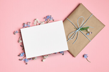 Greeting blank card mockup with gift