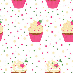 Seamless pattern with cupcakes. Sweet baking pattern for fabric or packaging