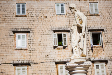 Statue of St Lawrence, St Lawrence Square, Trogir, Dalmatian Coast, Croatia, Europe