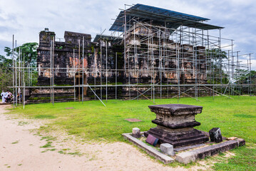 Ancient City of Polonnaruwa, restoration work at Thuparama House (Thuparama Gedige) in Polonnaruwa...