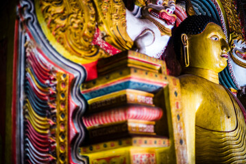 Dambulla Cave Temples, colourful Buddha in cave 3 (Great New Monastery or New Great Cave Temple), Dambulla, Central Province, Sri Lanka, Asia