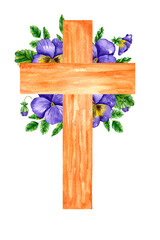 Watercolor christians easter floral cross