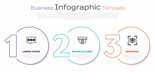 Set line Password protection, Security camera and Eye scan. Business infographic template. Vector