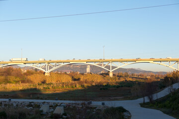 Modern bridge crossing the Llobregat river near Barcelona