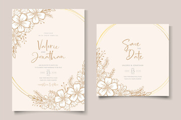 Fototapeta na wymiar Wedding invitation template with floral outline decoration