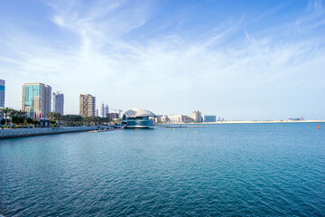 General view of modern architecture beside sea water