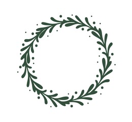 The green line of the spring wedding wreath. Hand-drawn elegant floral wreath. Vector isolated green line logo.