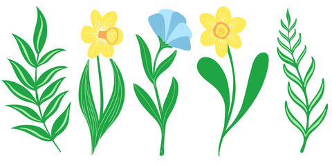 Fototapeta premium Simple spring hand drawn flowers set