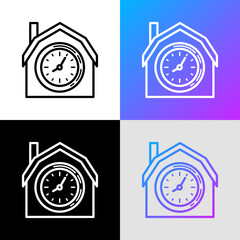 House with clock, payment of rent, late payment thin line icon. Vector illustration.