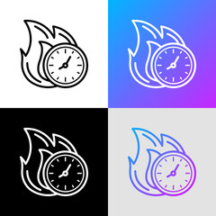 Fototapeta premium Hot time: clock in fire thin line icon. Modern vector illustration of sale, deal.