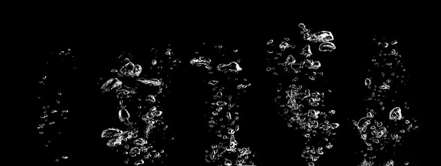 small air water bubbles or soda floating up to water surface. Gas power in carbonate refreshing on black background