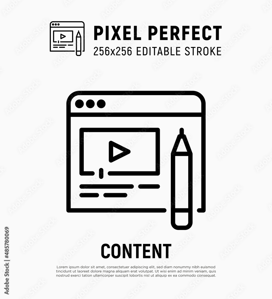 Poster web site content creation thin line icon. pixel perfect, editable stroke. vector illustration.
