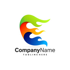 letter e fire vector logo design template