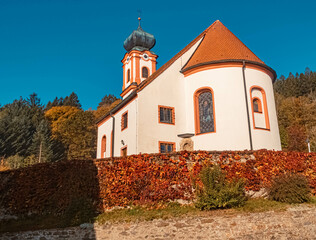 Fototapeta na wymiar Beautiful church at Perasdorf, Bavarian forest, Bavaria, Germany