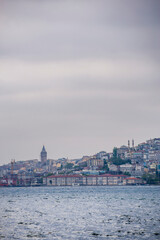 Obraz premium Galata Tower, seen from the Bosphorus Strait, Istanbul, Turkey, Eastern Europe