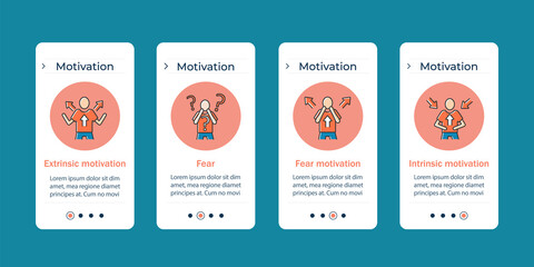Naklejka premium Motivation onboarding mobile app screens. Goals setting, personal control and emotional state. Inspiration steps menu. Set of UI, UX, web template with RGB color linear icons