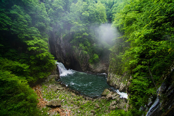 Skocjan Caves, Slovenia. Waterfall at the bottom of the 'Big Valley' (Velika Dolina), Karst Region of Slovenia, Europe © Matthew
