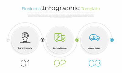 Set line Charging parking electric car, Electric truck and . Business infographic template. Vector