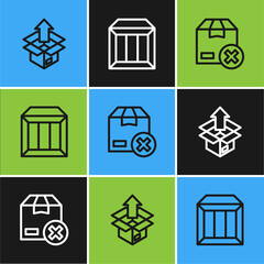 Set line Unboxing, Carton cardboard and icon. Vector