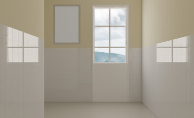 Scandinavian bathroom, classic  vintage interior design. 3D rendering.