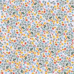 cute summer seamless pattern with small colorful flowers on a light background for creating textures, backgrounds and postcards, as well as textiles