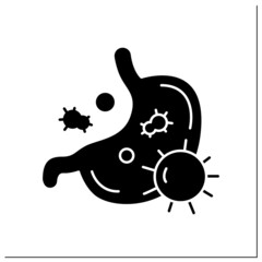 Stomach glyph icon.Gastric. Stomach disease. Gastroenteritis inflammatory process. Digestive organ. Human internal organs concept.Filled flat sign. Isolated silhouette vector illustration