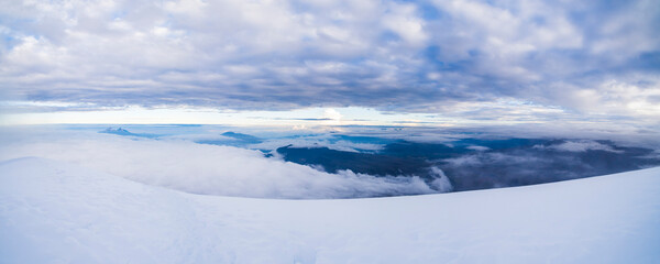 View from Cotopaxi Volcano 5,897m glacier covered summit, Cotopaxi National Park, Cotopaxi Province, Ecuador, South America